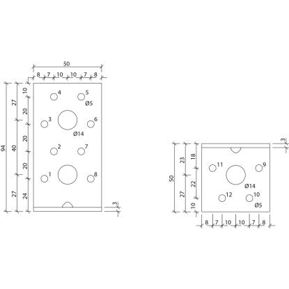 SIMA vinkelbeslag V12, pregalvaniseret, 94 x 50 x 3,5 x 50 mm