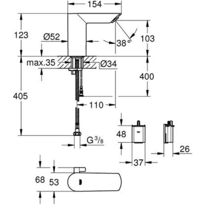 GROHE Bau Cosmopolitan E berøringsfrit håndvaskarmatur, justerbart, 6V batteri, krom