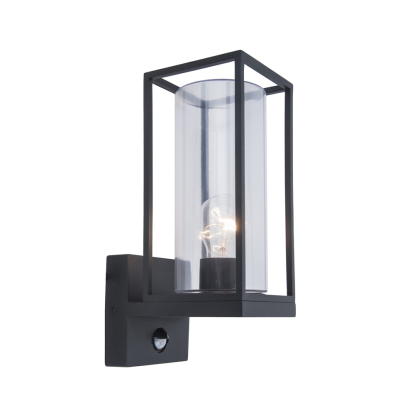 LUTEC FLAIR udendørs væglampe med sensor, H31,3 cm, E27, IP44, sort