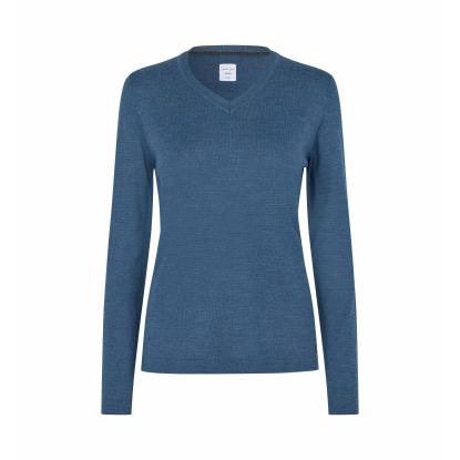 Seven Seas S671 The knit pullover med v-hals, dame, blå melange