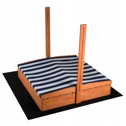 Sandkasse med tag, legetøj og bunddug, 120 x 120 x 120 cm