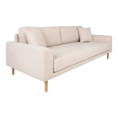 3 personers sofa, sand med to puder og natur træben