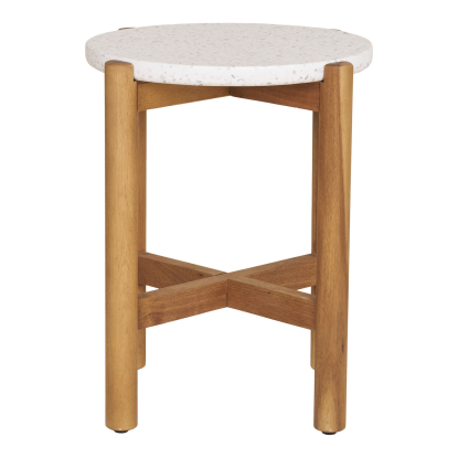 Terracina hjørnebord, akacie/terrazzo, hvid, Ø37 cm