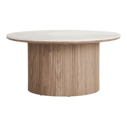 Athens sofabord med keramisk bordplade, hvid/brun, Ø80 cm