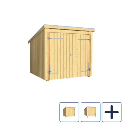 PLUS Nordic cykelskur i 1 modul med dobbeltdør, natur/nåletræ, 5 m²