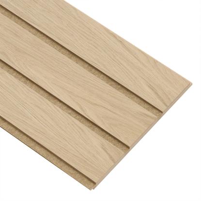 I-Wood Medio+ 3-lamel akustikpanel, hvid olieret, brun filt og lys kerne, egefiner, 16 x 300 mm