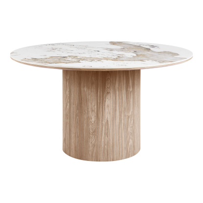 Athens spisebord med keramisk bordplade, hvid/brun, Ø140 cm