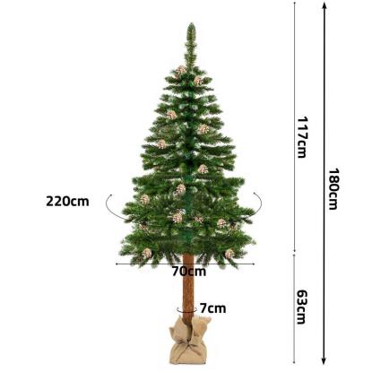Kunstigt juletræ med træstamme og fyrrekogler, 180 cm