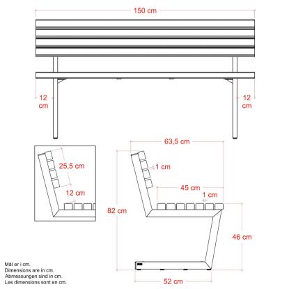 PLUS Relax bænk med hængebord, sort, 150 cm