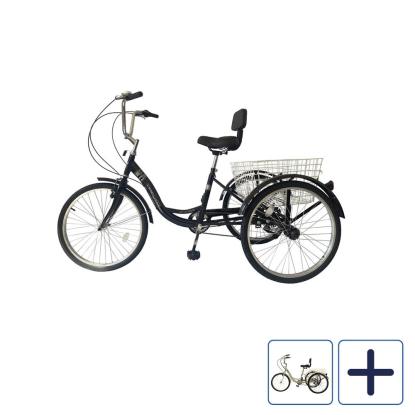 Trehjulet cykel til voksne, med 7 gear og kurv