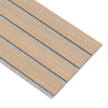 I-Wood Basic 4-lamel akustikpanel, ubehandlet natur, grå filt og lys kerne, egefiner, 16 x 300 mm 