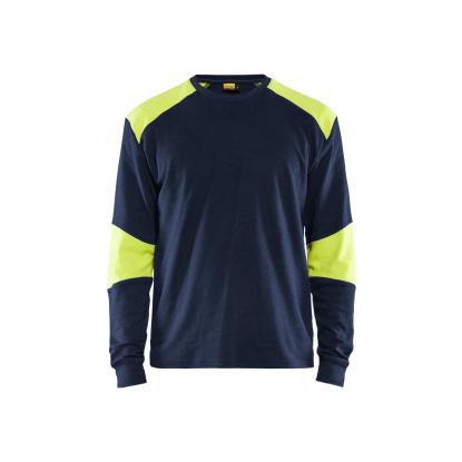 Blåkläder 3457 flammehæmmende t-shirt lang ærme inherent, marineblå/hi-vis gul