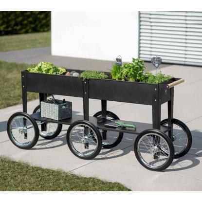 Herstera Wheels højbed med hjul, pulverlakeret stål, sort, 80 x 50 x 186 cm