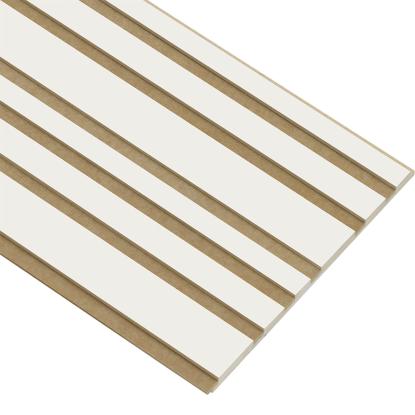 I-Wood Medio+ Mixed akustikpanel, hvidmalet, brun filt og lys kerne, folie, 16 x 300 mm