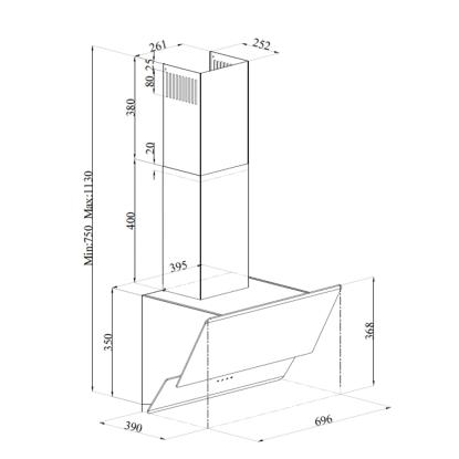 Silverline SL3490 Milano væghængt emhætte, sort, 70 cm