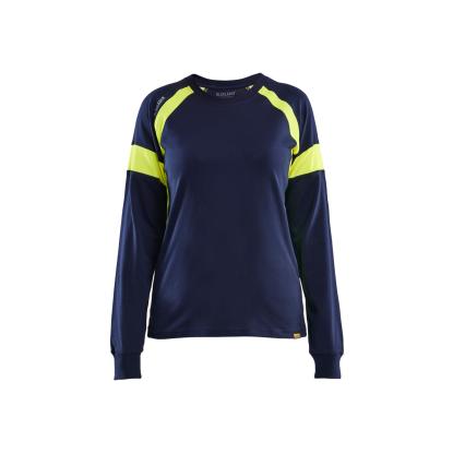 Blåkläder 3521 dame t-shirt lang ærme, marineblå/hi-vis gul