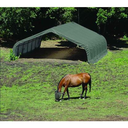 ShelterLogic Run-in-Shed græsningstelt/teltgarage, polyethylen/stål, grøn - 40,87 m²