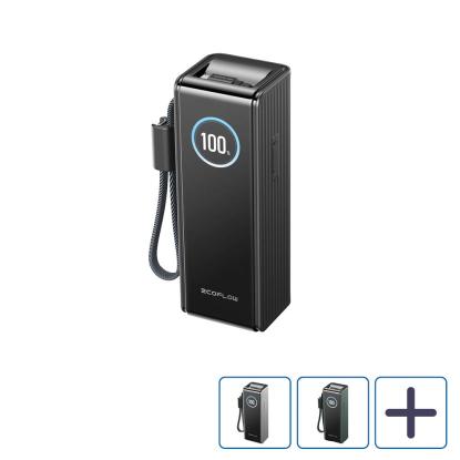 EcoFlow Rapid powerbank med hurtigopladning og 2 indbyggede USB-C kabler, 25000 mAh, 170 W