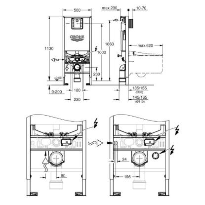 GROHE Rapid SLX cisterne til væghængt toilet, 6-9 liter, 113 cm