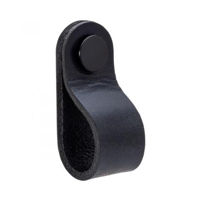 Beslag Design Loop Round greb, sort læder/sort