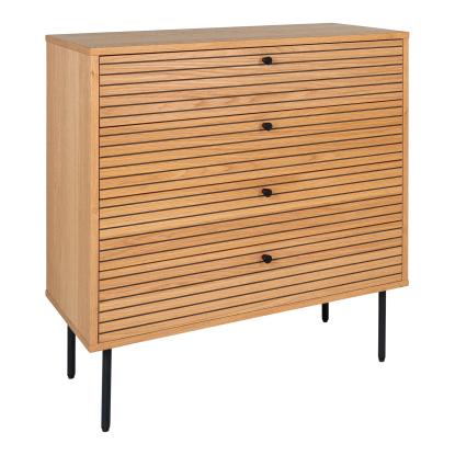Kommode, egefiner, sorte metalben, 4 skuffer, 80x40x85 cm