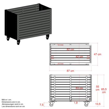 PLUS Cubic Living blomsterkasse med hjul, sort, 87 x 47 x 65,5 cm