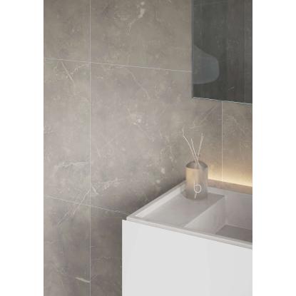 Fibo Stone vådrumspanel med 60 x 60 cm fliselook, 10 x 600 x 2400 mm, grey marble silk