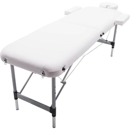 Massagebriks, foldbar, aluminium, hvid, 185 x 70 cm - 2 sektioner