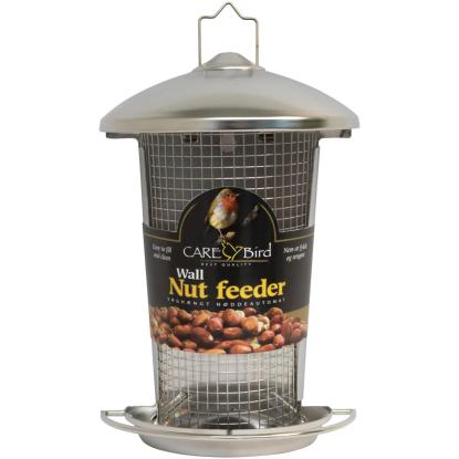 Care Bird foderautomat til væg til nødder, sølv, 16 x 25 x 8 cm