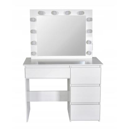 Makeupbord med skuffer, spejl med LED-lys, usb og stikkontakt, 140 x 94 x 43 cm