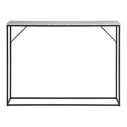 Vita konsolbord med 1 hylde, travertin look, sort stel, 110 x 26 x 80 cm