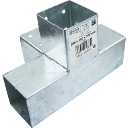 Nortiq dobbelt stolpehjørne med 4 samlinger, galvaniseret stål, 30,5 x 18,5 cm til 7 x 7 cm stolpe