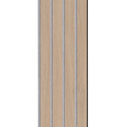 I-Wood Medio+ 4-lamel akustikpanel, ubehandlet natur, grå filt og sort kerne, egefiner, 17 x 300 mm