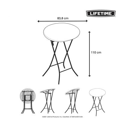 Lifetime sammenklappeligt barbord, plast, hvid, Ø84 x 110 cm