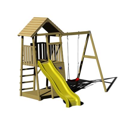 Wendi Toys Bee legetårn med klatrevæg, gynge og rutsjebane, træ, gul
