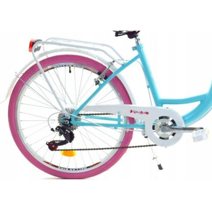 Dallas Bike børnecykel med 6 gear, 24", blå/rosa