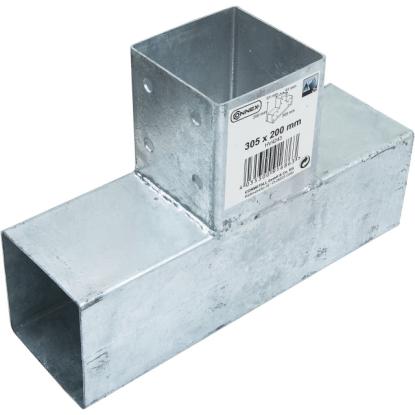 Nortiq enkelt stolpehjørne med 3 samlinger, galvaniseret stål, 30,5 x 18,5 cm til 7 x 7 cm stolpe