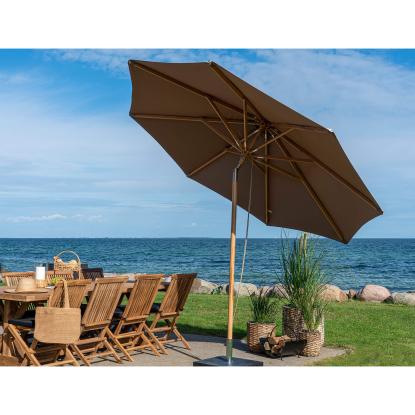 Parasol med tilt, træstok, sand, ø300 cm