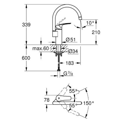 GROHE Eurosmart køkkenarmatur med høj C-tud, krom