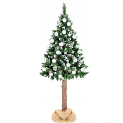 Kunstigt juletræ med sne og fyrrekogler og træstamme, 220 cm