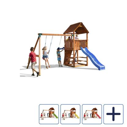 Fungoo Joy Move+ Step On Freetime legetårn med klatrevæg, gynger og rutsjebane