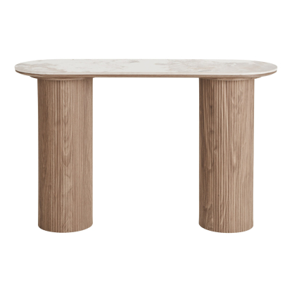 Athens konsolbord med keramisk bordplade, hvid/brun, 120 cm
