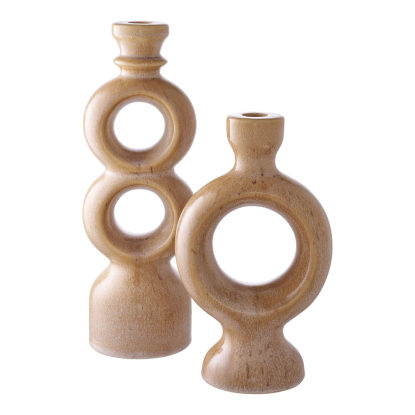 Lysestage, keramik, brun, 30,5 cm