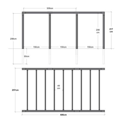 PLUS Arcade pergola model 5, trykimprægneret, sort, 486 x 256 x 217 cm