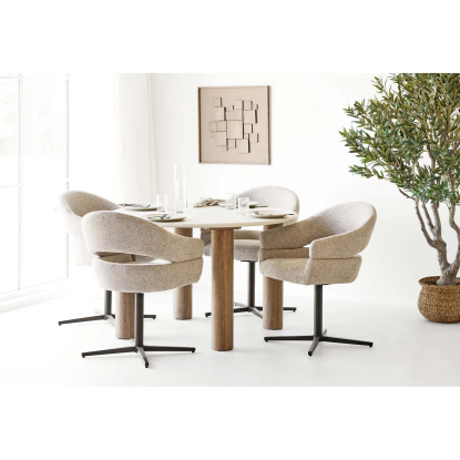 Fondi og Dover spisebordssæt med 4 stole, sand/brun, Ø120 cm