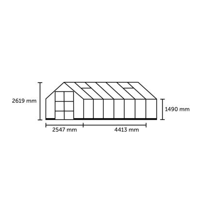 Halls Icon 8 drivhus 11,2 m², sort, 3 mm hærdet glas