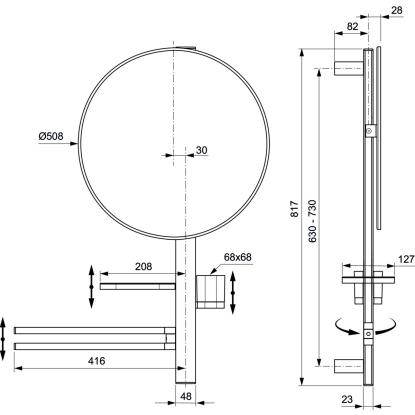 Ideal Standard Alu+ spejl med hylde, mat sort, Ø50,8 cm