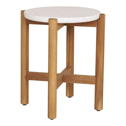 Terracina hjørnebord, akacie/terrazzo, hvid, Ø37 cm