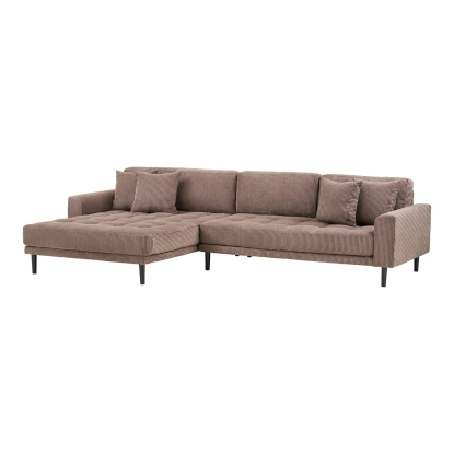 Lido venstrevendt loungesofa med fire puder, fløjl, brun