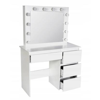 Makeupbord med skuffer, spejl med LED-lys, usb og stikkontakt, 140 x 94 x 43 cm
